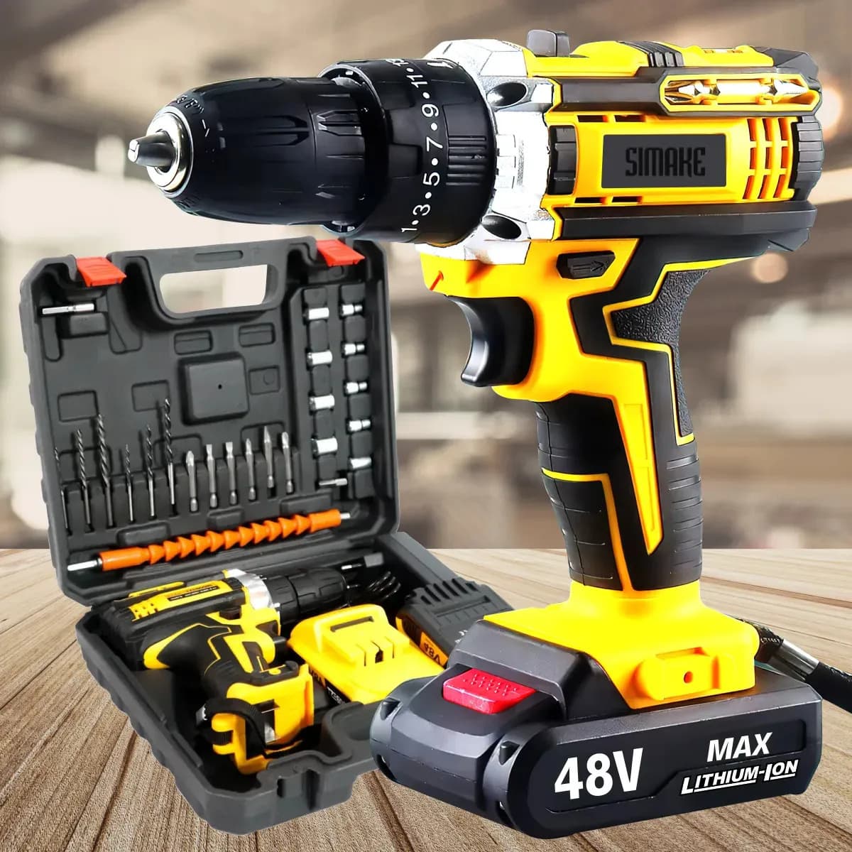 Parafusadeira Furadeira C/ 2 Baterias Maleta Kit Completo Led Eixo Flexível Vários Níveis Torque Simake — foto 1 de 9