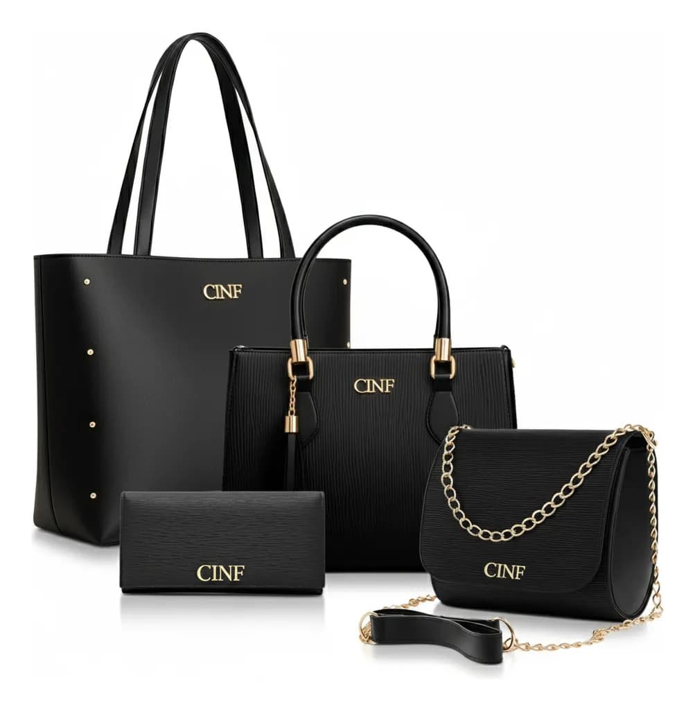 Kit Bolsas Feminina Sacola Transversal Tira Colo Carteira Cor Preta — foto 1 de 10