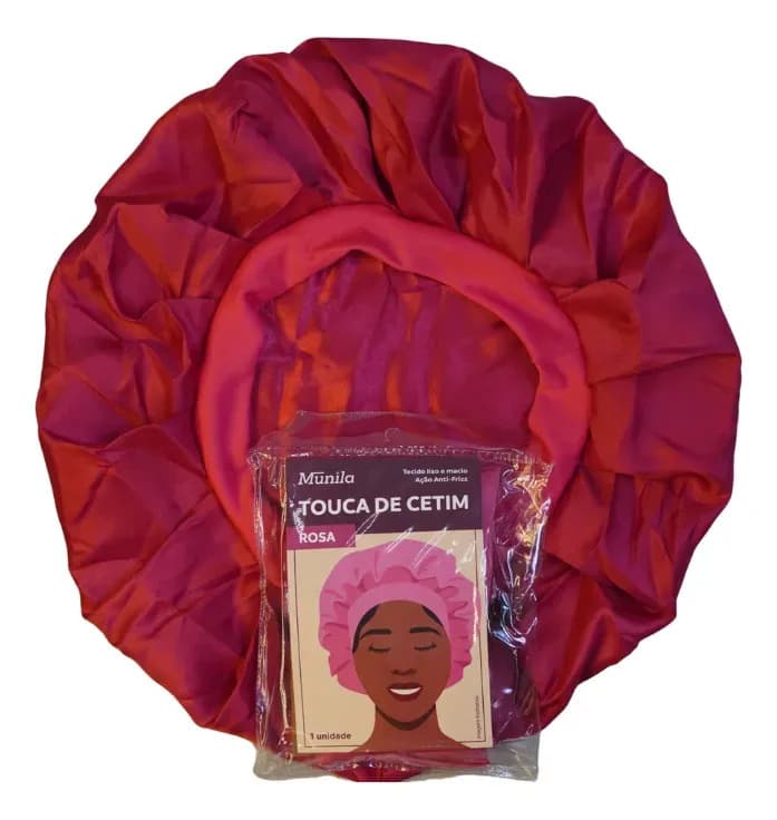 Touca Cetim Antifrizz Rosa Com Faixa Dormir Conforto Munila Rosa — foto 1 de 2