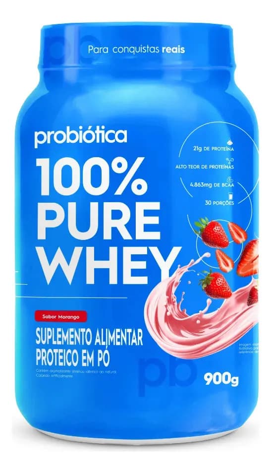 Whey Concentrado 100% Pure Whey Morango 900g Probiótica — foto 1 de 10