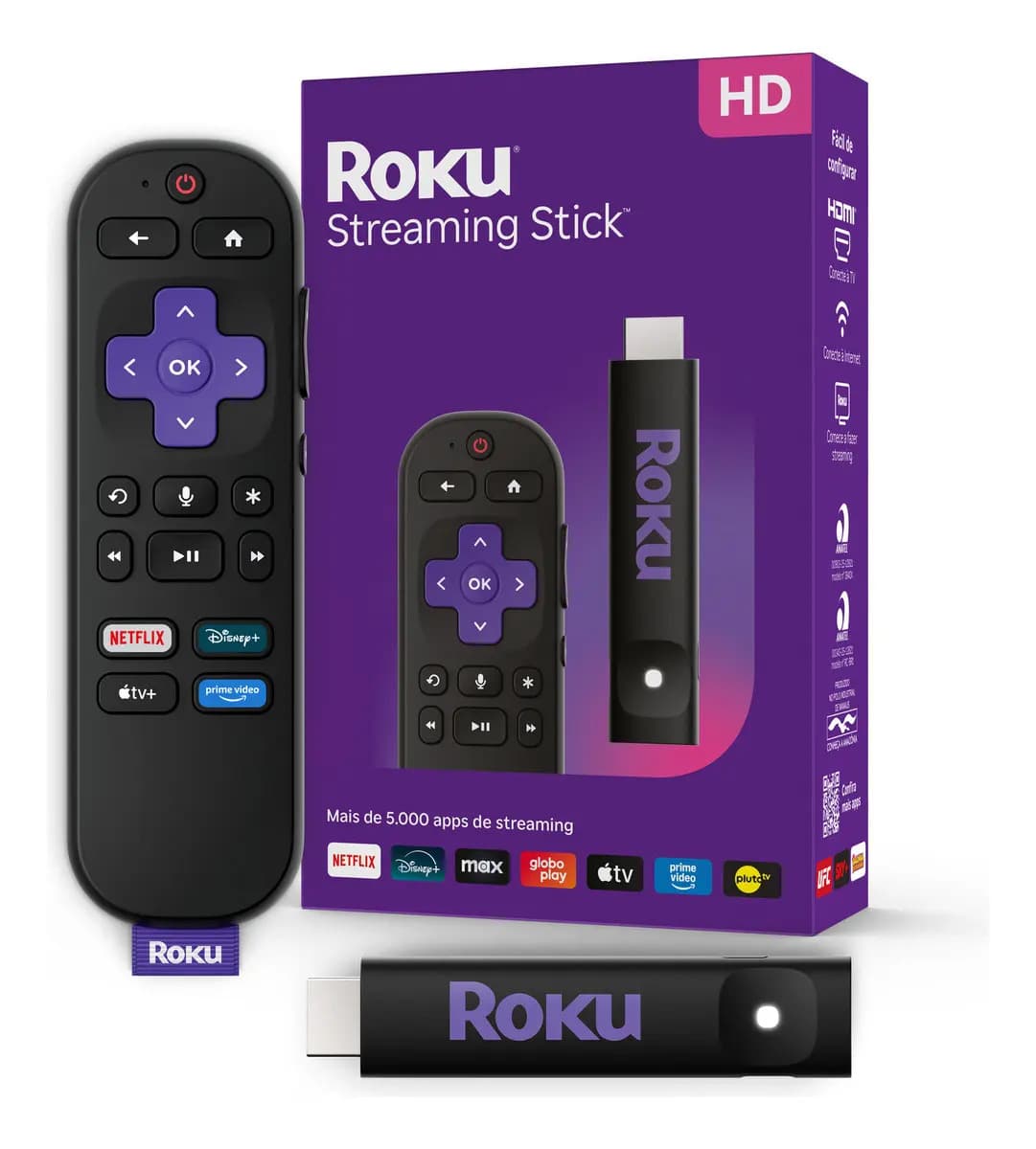 Roku Streaming Stick 2025 Para Tv Hd/fhd Controle Por Voz Preto De Voz 3ª geração 3840BR — foto 1 de 7