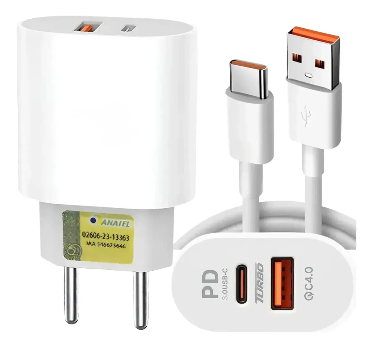 Carregador Turbo 40w Usb-c 9.1a 2 Entradas Usb/tipo-c Compatível C Samsung Motorola Xiaomi Realme iPhone 15 16 17 Pro Max — foto 1 de 6