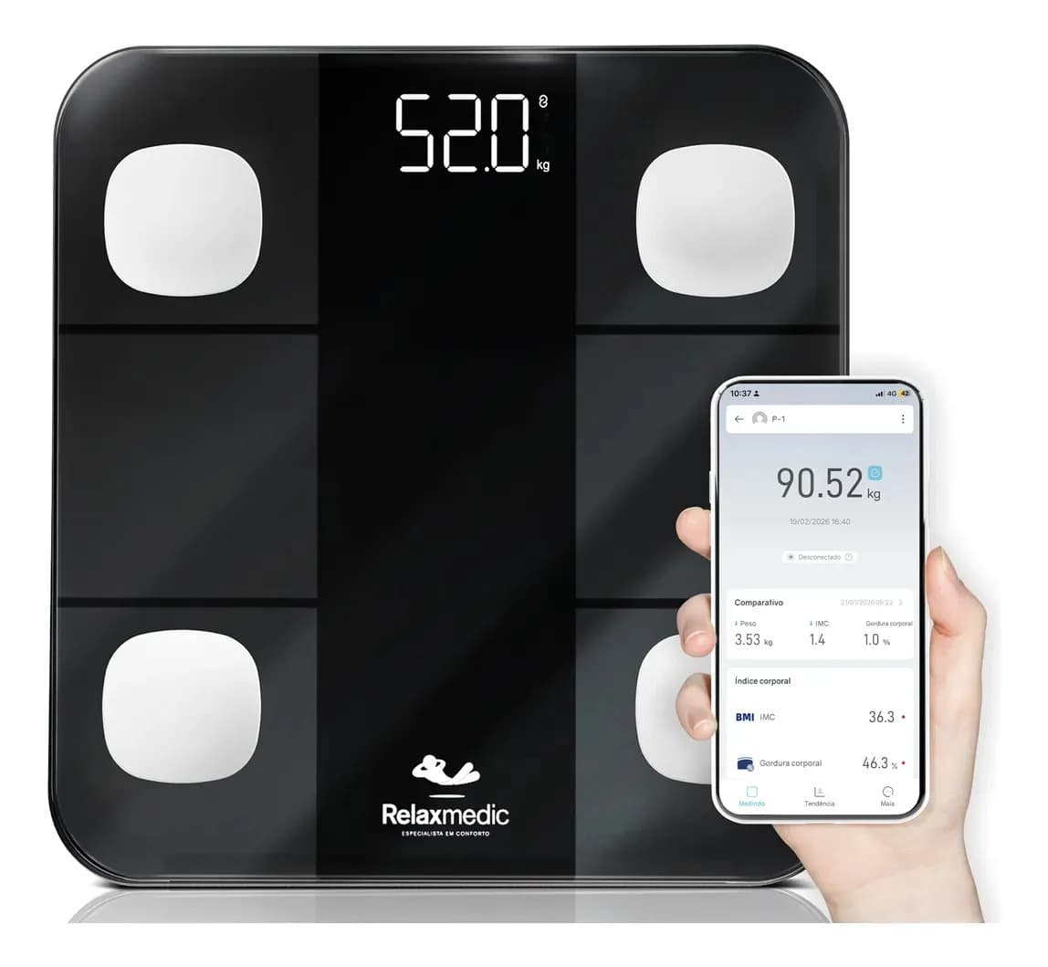Balança Digital Corporal Bioimpedância Aplicativo Bluetooth Relaxmedic — foto 1 de 9