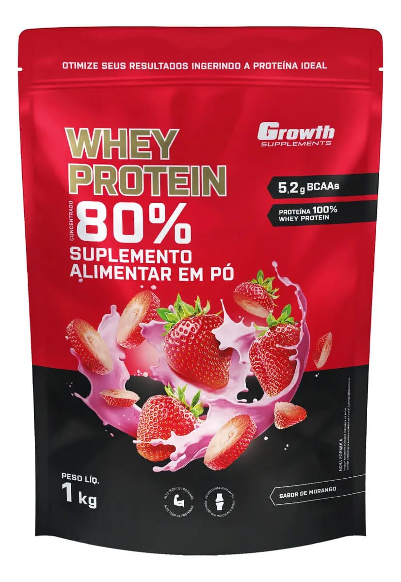 Whey Protein Concentrado 1kg Growth Supplements - Morango — foto 1 de 5