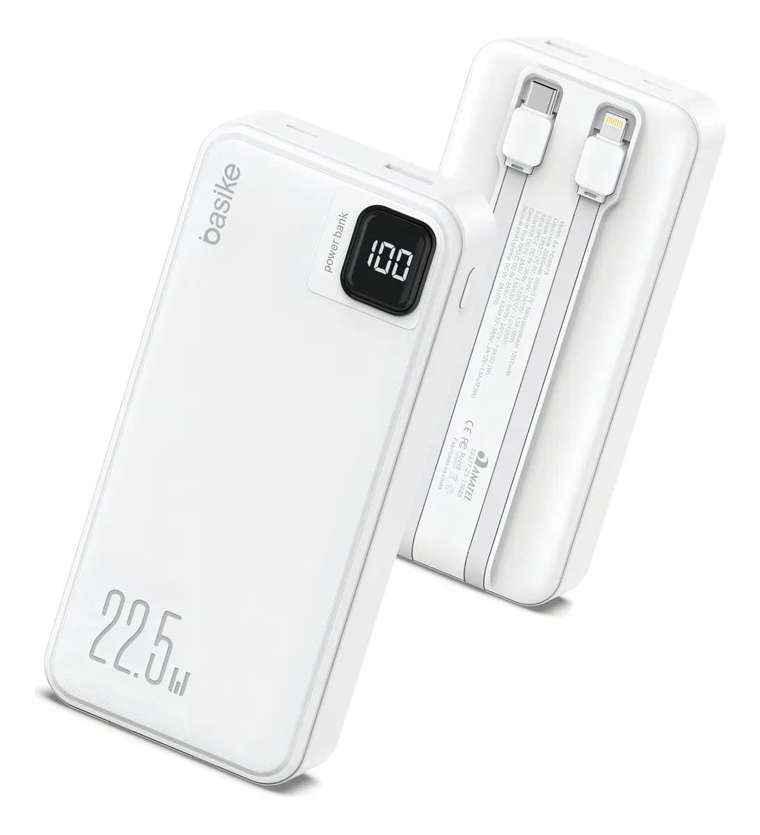 Carregador Basike Ba-POW079 usb-c portátil com cabo carregamento super rápida branco — foto 1 de 11