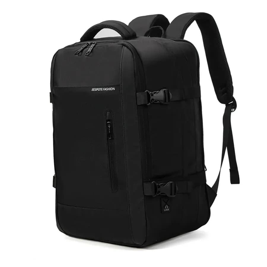 Mochila masculina, impermeável, reforçada, com capacidade ampliada de 30-42L, adequada para portátil, viagens diárias, cor preta — foto 1 de 9