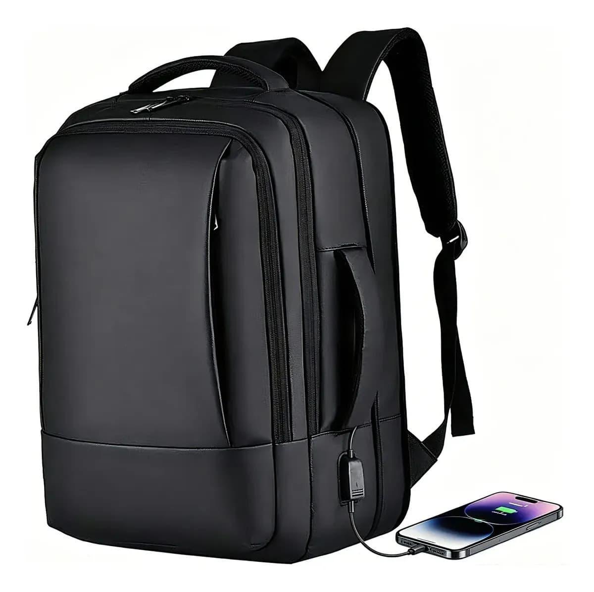 Mochila Dos Homens Com Faixa Impermeável Para Expansão Preto Liso — foto 1 de 11