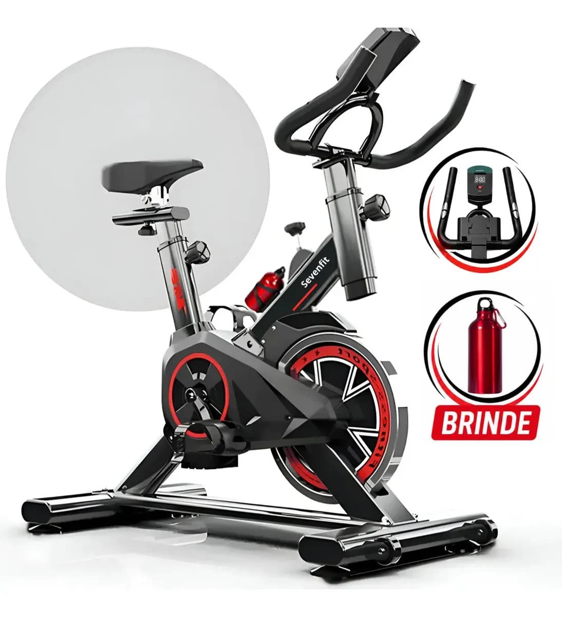 Bicicleta Ergométrica Bike Spinning Garrafa 6kg Sensação Inércia Com Medidor Cardíaco Fitness Preto e Vermelho Sevenfit Para Cardio E Musculação — foto 1 de 11