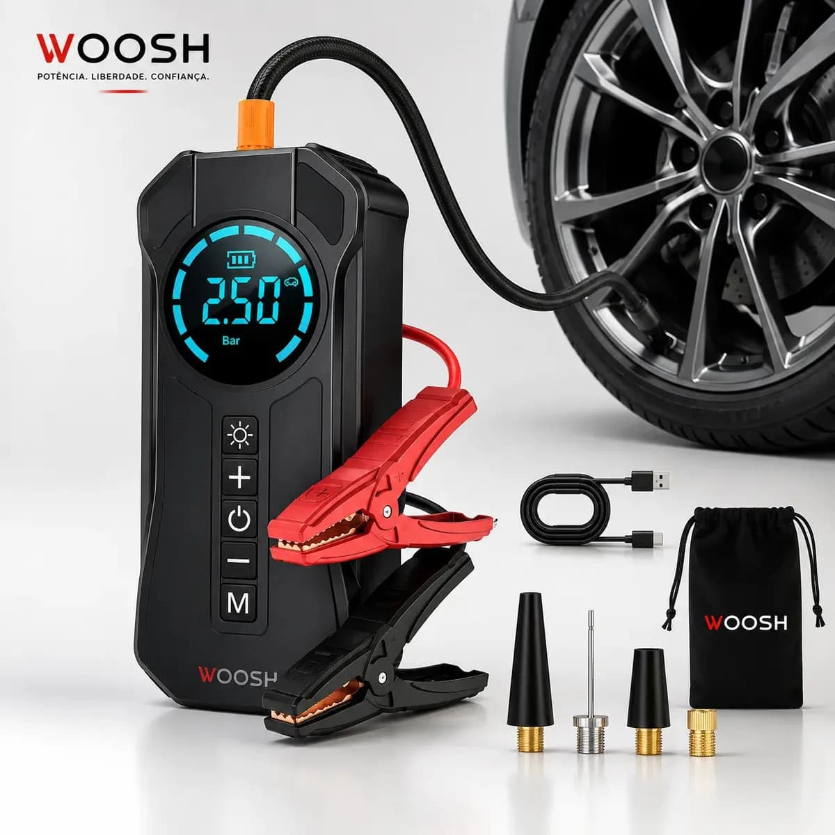Auxiliar Partida Bateria Compressor Ar Emergência Portátil Auxiliar De Partida Bateria Veicular Com Compressor De Ar, Portátil Compressor Ar 10000mah Veicular Woosh — foto 1 de 8