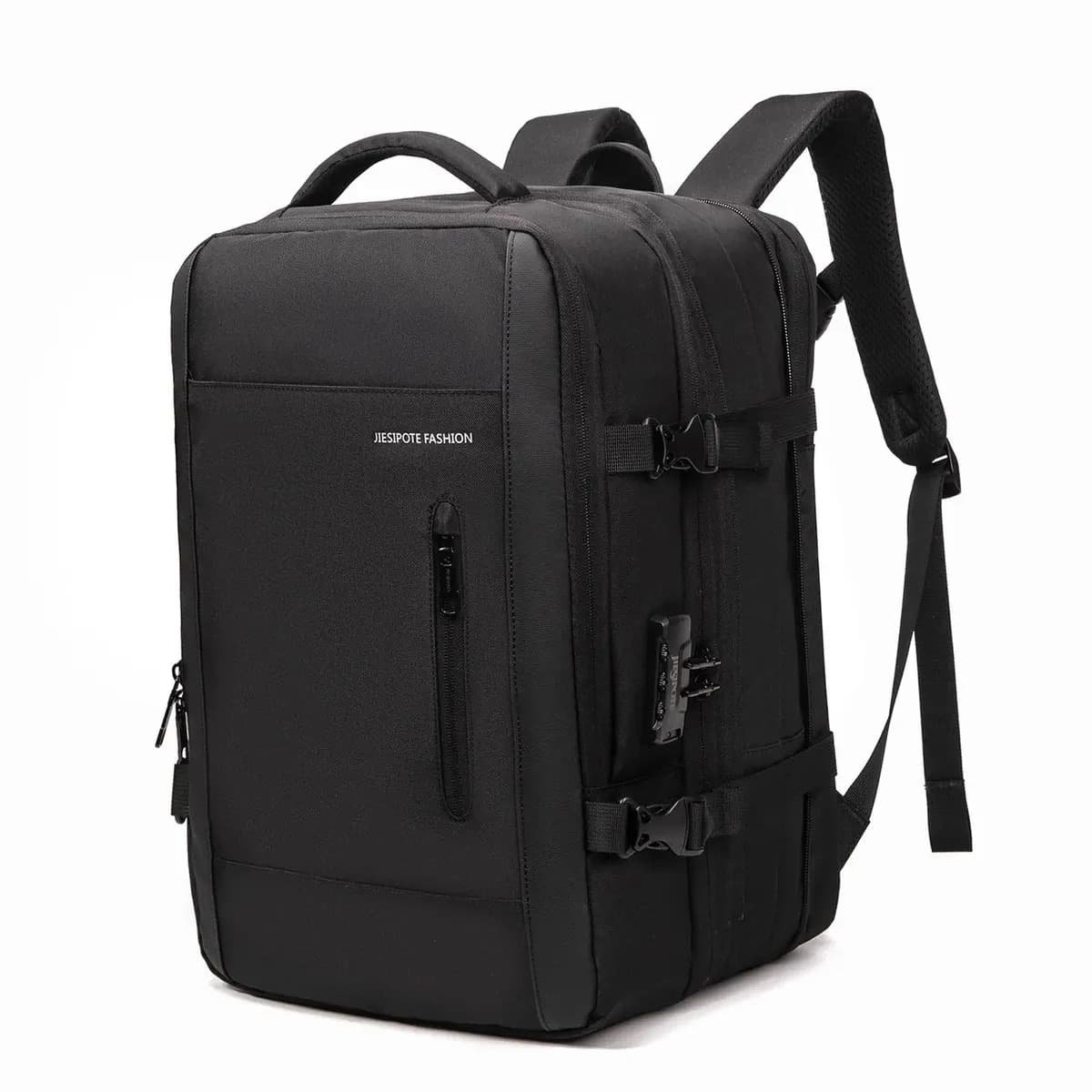 Mochila para computador masculina, com fecho de senha, capacidade expansível de 25-40L, impermeável, reforçada, com espaço para notebook e porta USB, ideal para viagens e deslocamentos diários. — foto 1 de 9