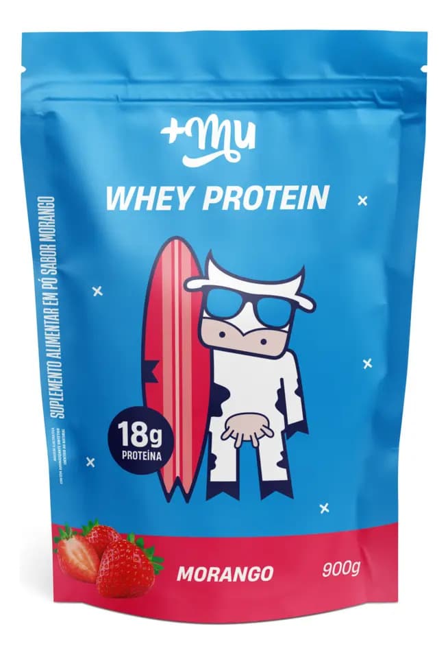 +Mu Whey Concentrado Morango Refil 900g — foto 1 de 4