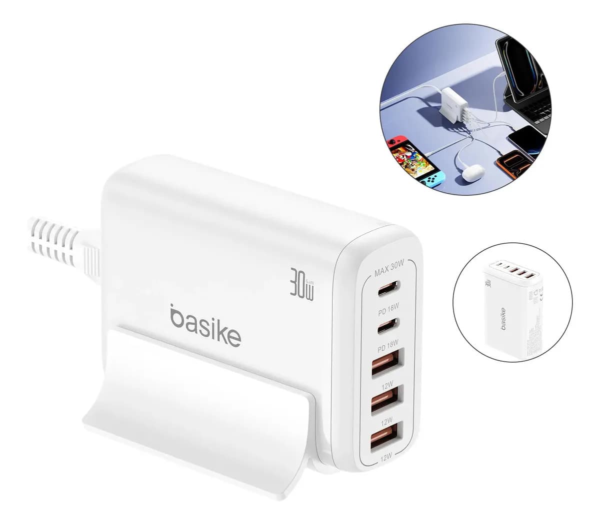Estação Carregador Basike 5 Portas USB e USB-C com Carga Rápida 30W para Celular e Tablet — foto 1 de 8