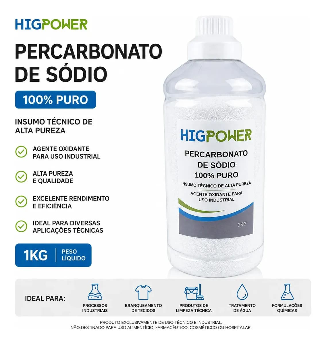 Percarbonato De Sódio 100% Puro Higpower - Frasco 1kg — foto 1 de 4