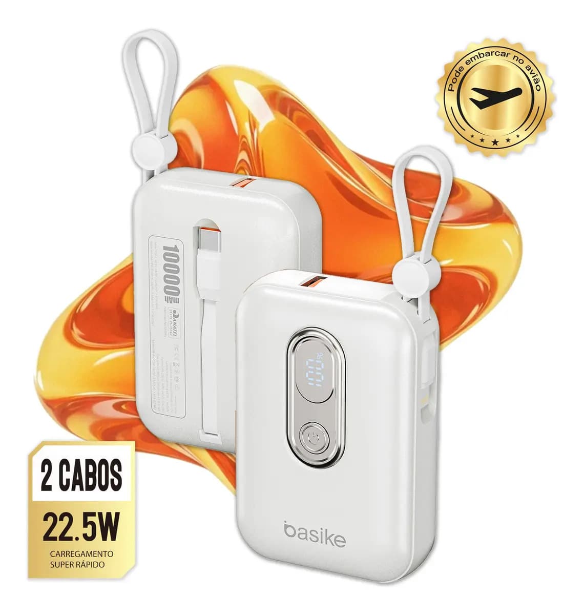 Carregador Basike B-206A usb-c portátil com cabo carregamento turbo branco — foto 1 de 9