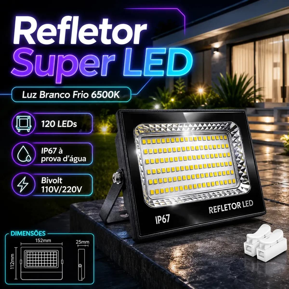 Kit 2 Refletores LED 400W Double Wise Branco Frio IP67 Áreas Externas — foto 1 de 4