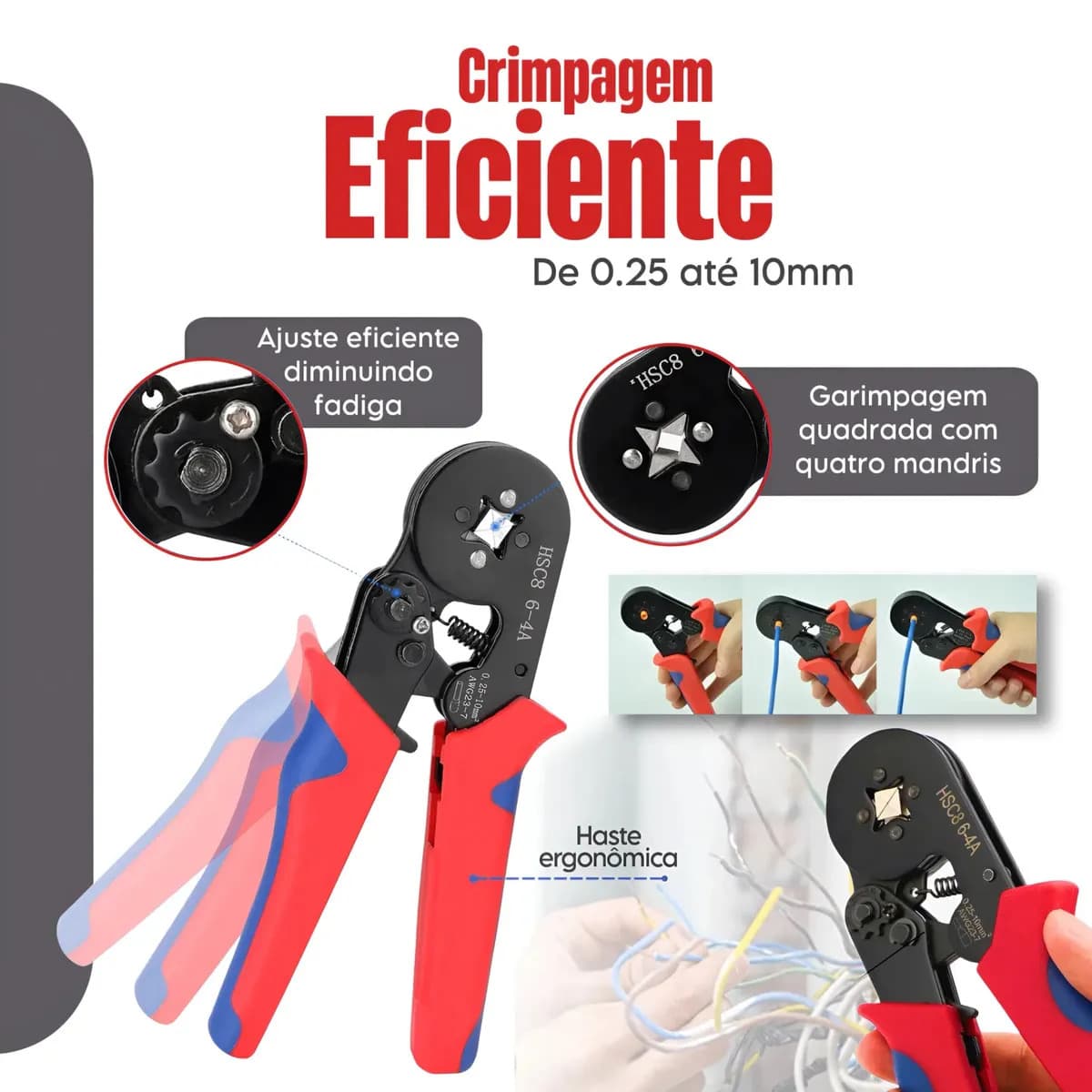 Kit Alicate Crimpar Descascador 1200 Terminais Ilhós Tubular Pino Mc4 Profissional