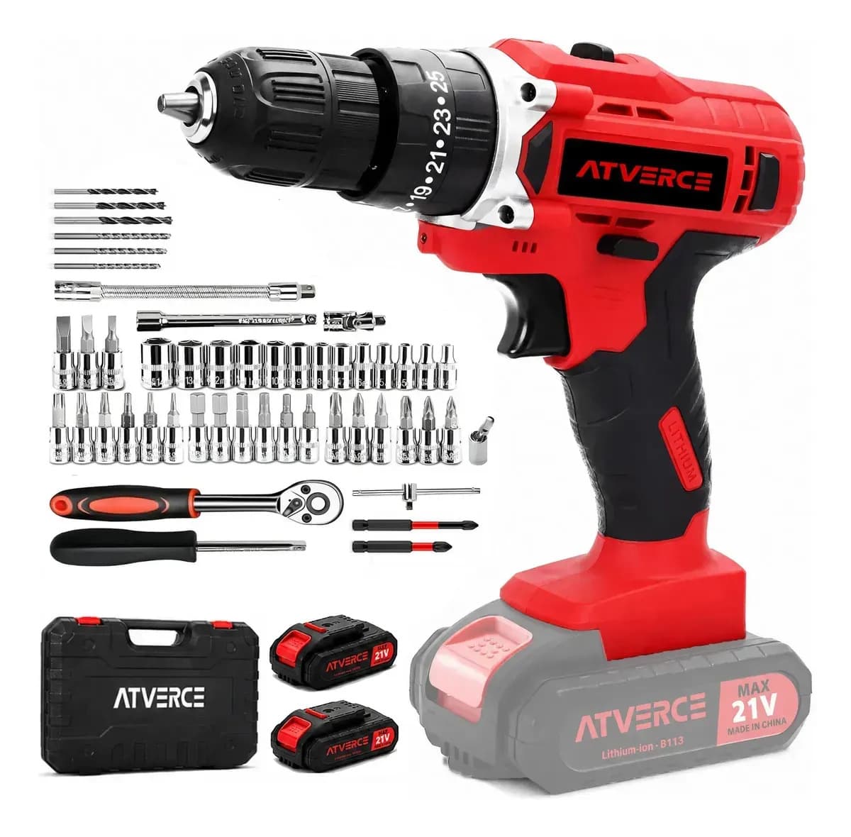 Furadeira Parafusadeira De Impacto Brushless 21V Sem Fio Profissional 2 Baterias Kit 46 Peças Com Maleta Carregador Brocas Bits Acessórios Ferramenta Elétrica Para Oficina — foto 1 de 9