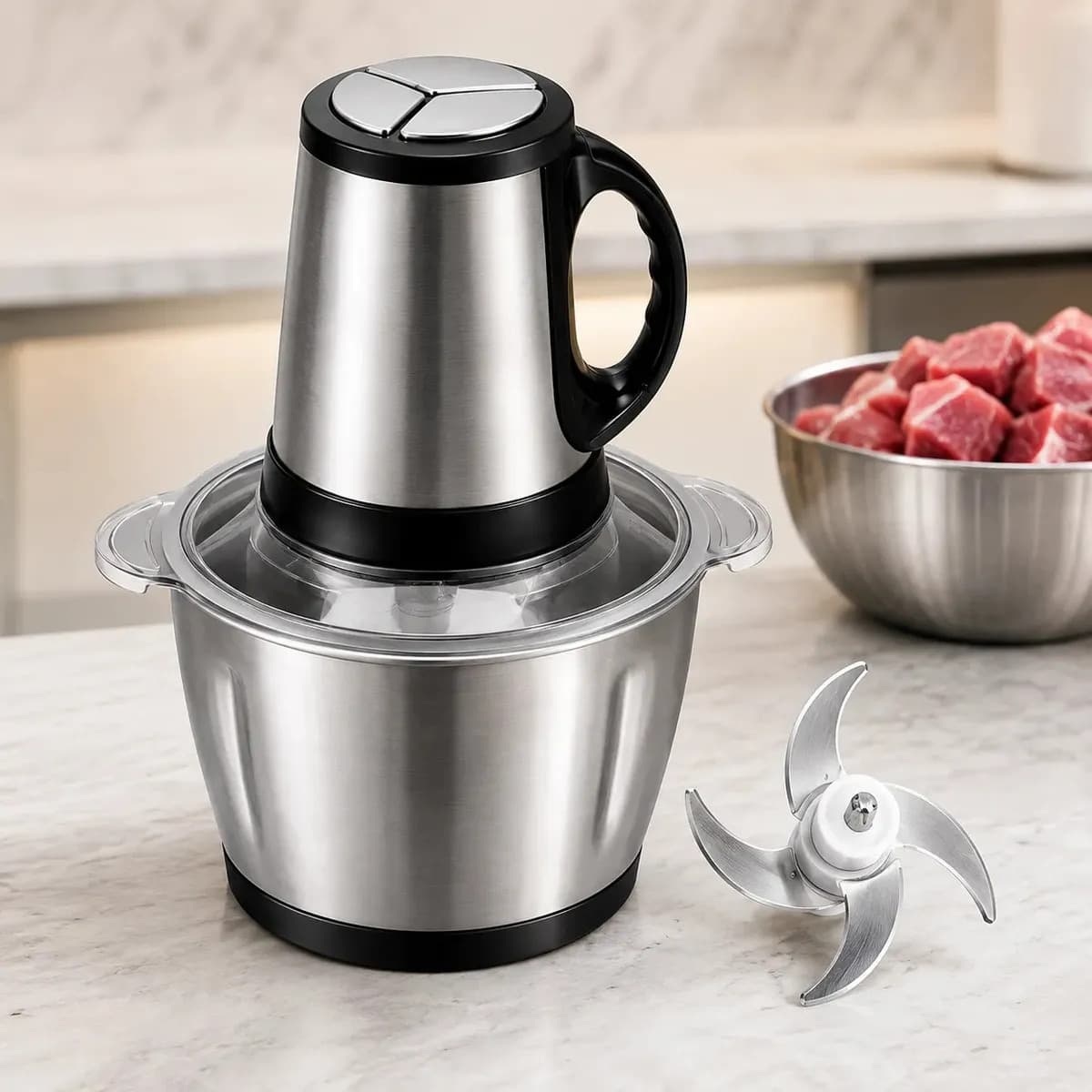 Multiprocessador Elétrico Turbo 1800w 3.8 Litros Inox 4 Lâminas Triturador 110v Carne Legumes Alimento Vista OnTime — foto 1 de 8