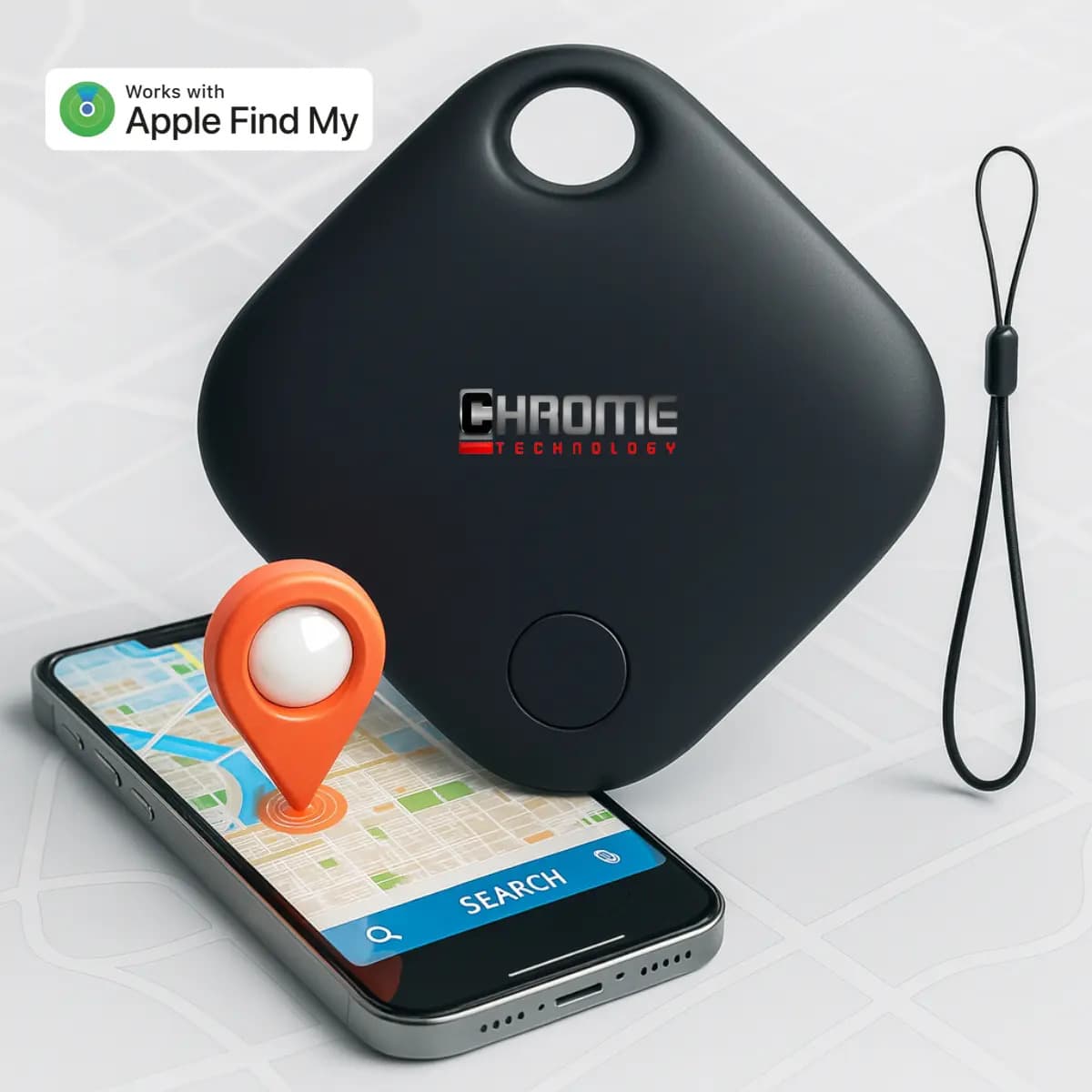 Mini Localizador Rastreador Smart Tag Gps Com Cordão Chaveiro Cor Preto Compatível Com iPhone Apple Chrome Technology — foto 1 de 9