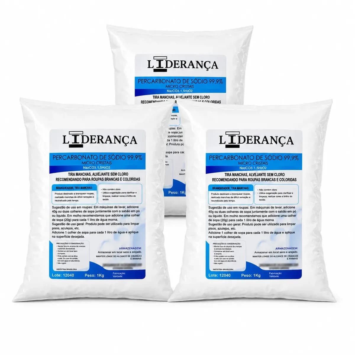 Kit 3 Un Percarbonato Sódio Tira Manchas Clareador Branqueador Roupa Sem Cloro 3kg Oxigênio Ativo Limpador Multiuso Natural Ecofriendly Banheiro Cozinha Azulejo Piso Ecológico Potente Tira Amarelado — foto 1 de 12