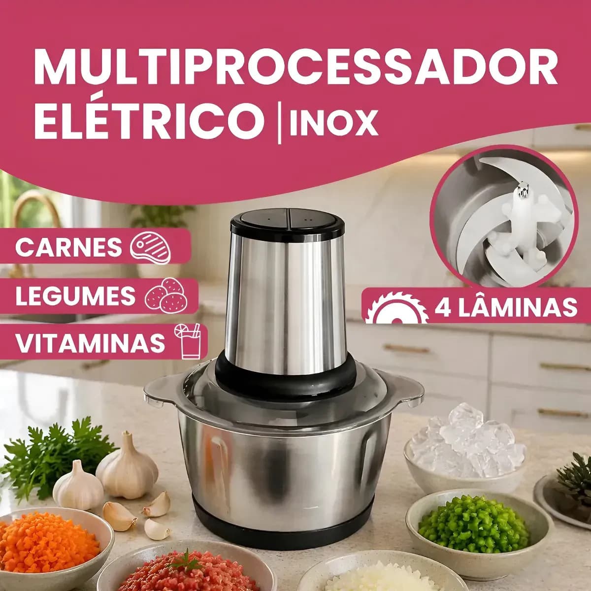Multiprocessador Alimento Moedor Triturador Eletrico 2l Inox Prateado / Inox — foto 1 de 12