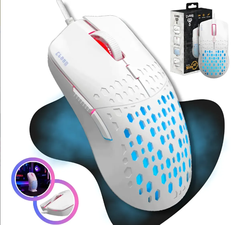Mouse Gamer Branco Profissional Ultra Leve Slits V2 7200 Dpi